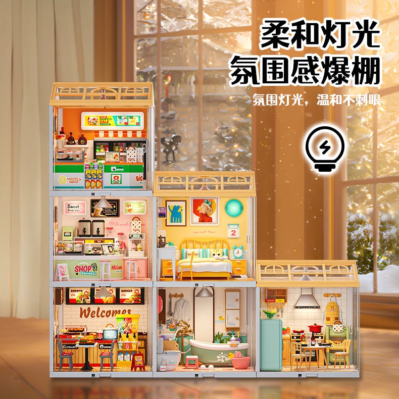 Children'S Big Town Diy Cabin Model Light Building Blocks Scene Stereo Puzzle Children'S Educational Toys Gift - Image 2